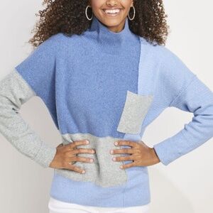 VINEYARD VINES Womens XXS Blue Gray Colorblock Long Sleeve Mock Neck Sweater BB6
